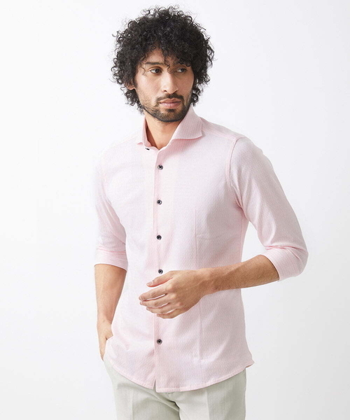 MICHEL KLEIN HOMME (ミッシェルクランオム)の「《日本製》立体柄ストレッチラッセル七分袖シャツ(シャツ/ブラウス・メンズ・ライトグレー/ネイビー/ピンク・MEDIUM/LARGE/X-LARGE)」の18枚目の写真
