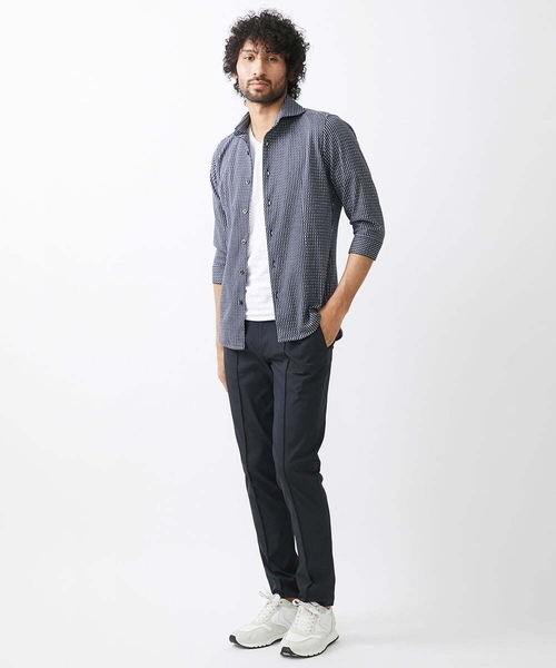 MICHEL KLEIN HOMME (ミッシェルクランオム)の「《日本製》立体柄ストレッチラッセル七分袖シャツ(シャツ/ブラウス・メンズ・ライトグレー/ネイビー/ピンク・MEDIUM/LARGE/X-LARGE)」の9枚目の写真