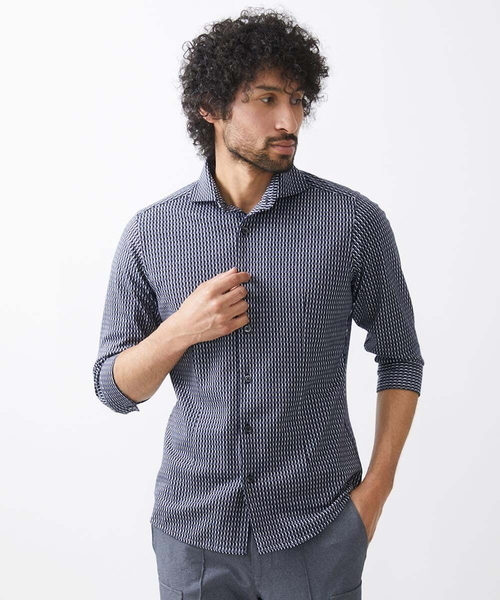 MICHEL KLEIN HOMME (ミッシェルクランオム)の「《日本製》立体柄ストレッチラッセル七分袖シャツ(シャツ/ブラウス・メンズ・ライトグレー/ネイビー/ピンク・MEDIUM/LARGE/X-LARGE)」の10枚目の写真