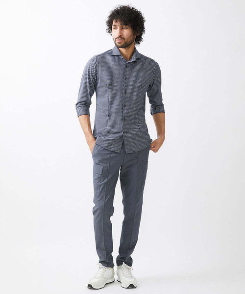 MICHEL KLEIN HOMME (ミッシェルクランオム)の「《日本製》立体柄ストレッチラッセル七分袖シャツ(シャツ/ブラウス・メンズ・ライトグレー/ネイビー/ピンク・MEDIUM/LARGE/X-LARGE)」の11枚目の写真