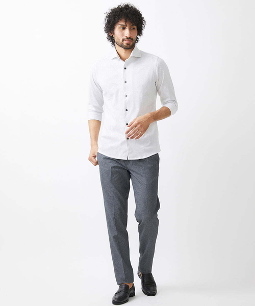 MICHEL KLEIN HOMME (ミッシェルクランオム)の「《日本製》立体柄ストレッチラッセル七分袖シャツ(シャツ/ブラウス・メンズ・ライトグレー/ネイビー/ピンク・MEDIUM/LARGE/X-LARGE)」の14枚目の写真