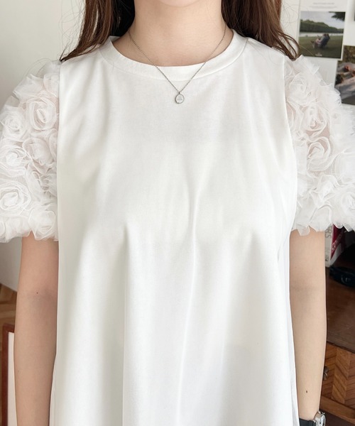 【完売商品】pium ハートレースパフスリーブTシャツ ハートレースパフスリーブTシャツ – pium