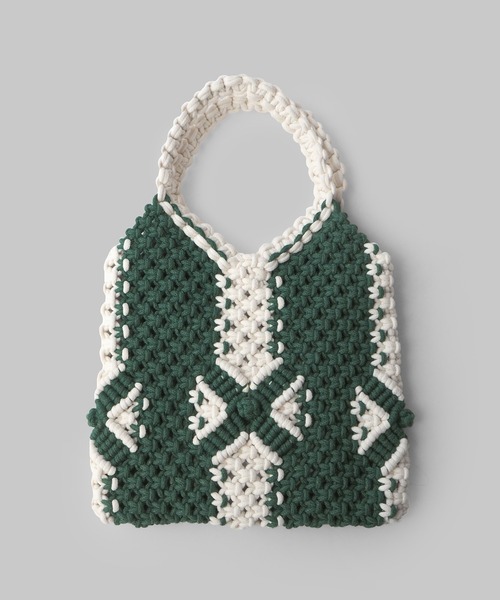 minia(ミニア)の「マクラメミニトート(ハンドバッグ・レディース・グリーン/オレンジ/ネイビー・FREE)」の2枚目の写真