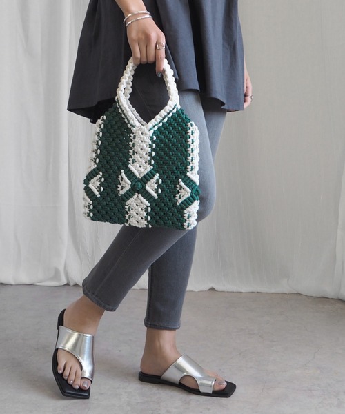 minia(ミニア)の「マクラメミニトート(ハンドバッグ・レディース・グリーン/オレンジ/ネイビー・FREE)」の16枚目の写真