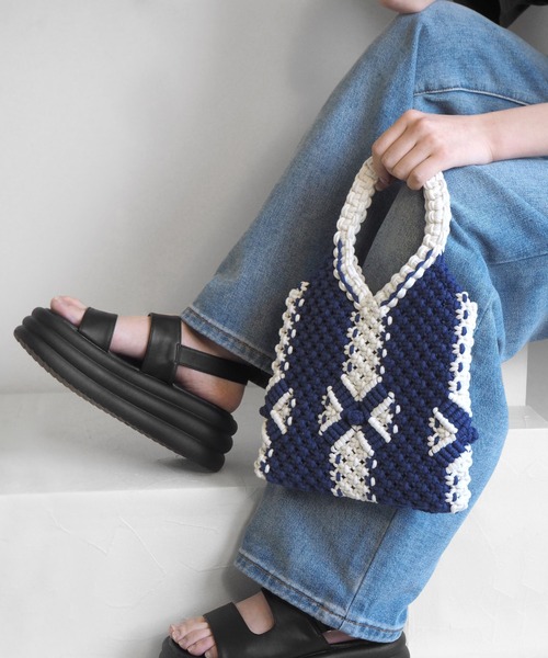 minia(ミニア)の「マクラメミニトート(ハンドバッグ・レディース・グリーン/オレンジ/ネイビー・FREE)」の10枚目の写真