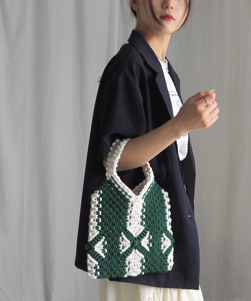 minia(ミニア)の「マクラメミニトート(ハンドバッグ・レディース・グリーン/オレンジ/ネイビー・FREE)」の14枚目の写真