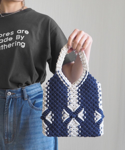 minia(ミニア)の「マクラメミニトート(ハンドバッグ・レディース・グリーン/オレンジ/ネイビー・FREE)」の9枚目の写真