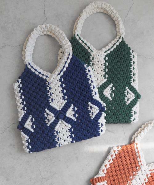 minia(ミニア)の「マクラメミニトート(ハンドバッグ・レディース・グリーン/オレンジ/ネイビー・FREE)」の8枚目の写真