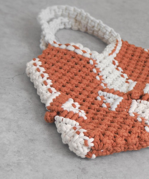 minia(ミニア)の「マクラメミニトート(ハンドバッグ・レディース・グリーン/オレンジ/ネイビー・FREE)」の6枚目の写真