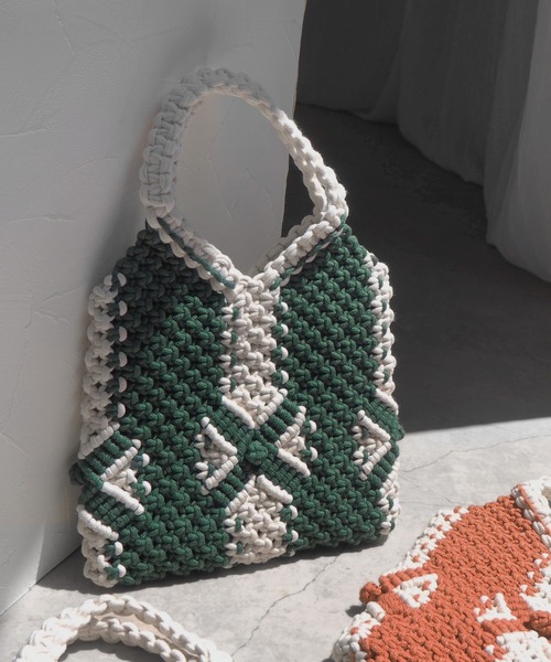 minia(ミニア)の「マクラメミニトート(ハンドバッグ・レディース・グリーン/オレンジ/ネイビー・FREE)」の13枚目の写真