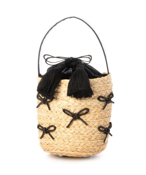 kakatoo(カカトゥ)の「カカトゥ kakatoo / リボンチャームラフィアバッグ(かごバッグ・レディース・シルバー/ブラック・FREE)」の2枚目の写真