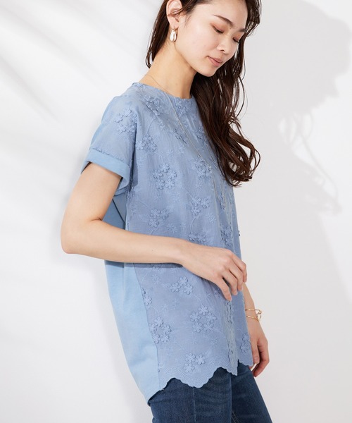 BELLUNA PLUS（ベルーナ）の「モチーフレース使いデザインプルオーバー（Tシャツ/カットソー・レディース・ラベンダー/セージグリーン/オフホワイト/ネイビー・MEDIUM/LARGE/X-LARGE）」の10枚目の写真