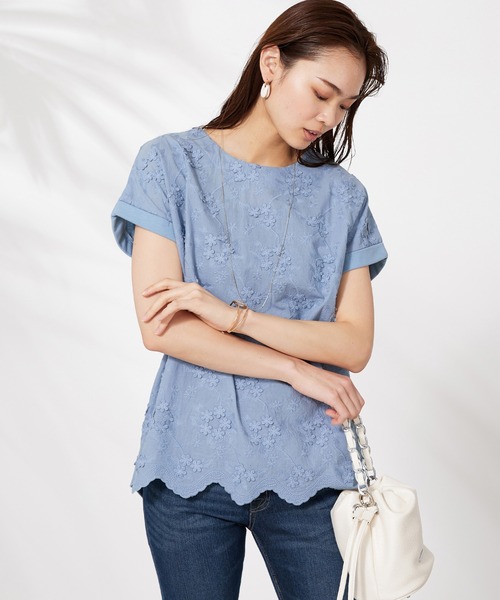 BELLUNA PLUS（ベルーナ）の「モチーフレース使いデザインプルオーバー（Tシャツ/カットソー・レディース・ラベンダー/セージグリーン/オフホワイト/ネイビー・MEDIUM/LARGE/X-LARGE）」の9枚目の写真