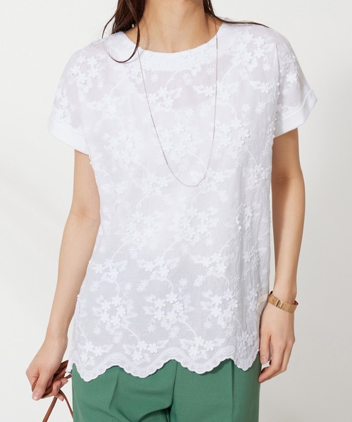 BELLUNA PLUS（ベルーナ）の「モチーフレース使いデザインプルオーバー（Tシャツ/カットソー・レディース・ラベンダー/セージグリーン/オフホワイト/ネイビー・MEDIUM/LARGE/X-LARGE）」の13枚目の写真