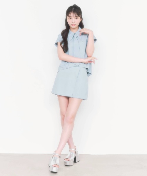 REDYAZEL（レディアゼル）の「【セットアップ着用可能】ラメストライプラップミニスカパン（その他パンツ・レディース・サックスブルー/ミント/グレー/オフホワイト・FREE）」の4枚目の写真