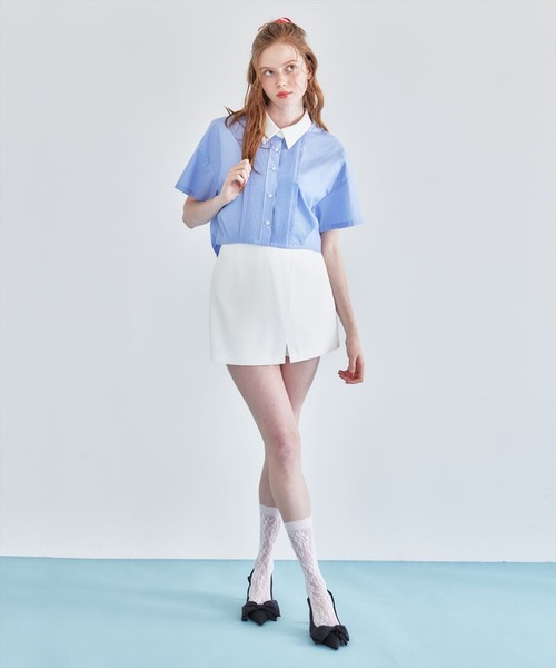 REDYAZEL（レディアゼル）の「【セットアップ着用可能】ラメストライプラップミニスカパン（その他パンツ・レディース・サックスブルー/ミント/グレー/オフホワイト・FREE）」の12枚目の写真