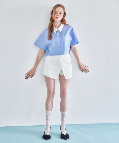 REDYAZEL（レディアゼル）の「【セットアップ着用可能】ラメストライプラップミニスカパン（その他パンツ・レディース・サックスブルー/ミント/グレー/オフホワイト・FREE）」の15枚目の写真