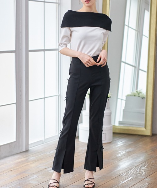 tocco closet(トッコ クローゼット)の「前後2WAY配色リボンカラーニットプルオーバー(ニット/セーター・レディース・ネイビー×ホワイト/ホワイト×ブラック・M)」の3枚目の写真