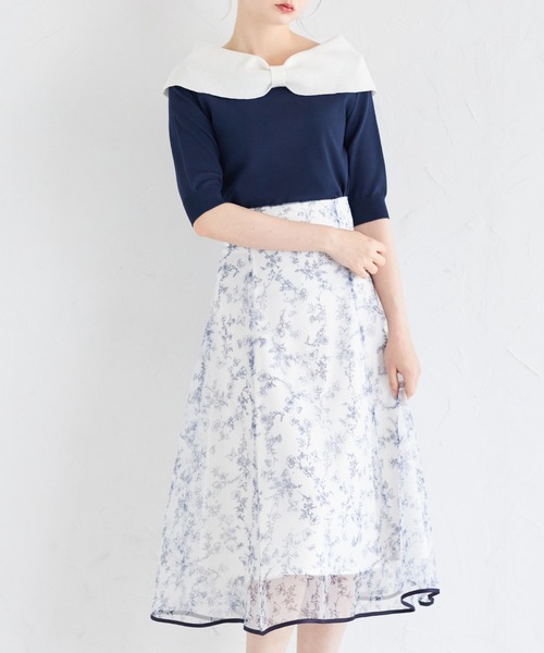 tocco closet(トッコ クローゼット)の「前後2WAY配色リボンカラーニットプルオーバー(ニット/セーター・レディース・ネイビー×ホワイト/ホワイト×ブラック・M)」の6枚目の写真