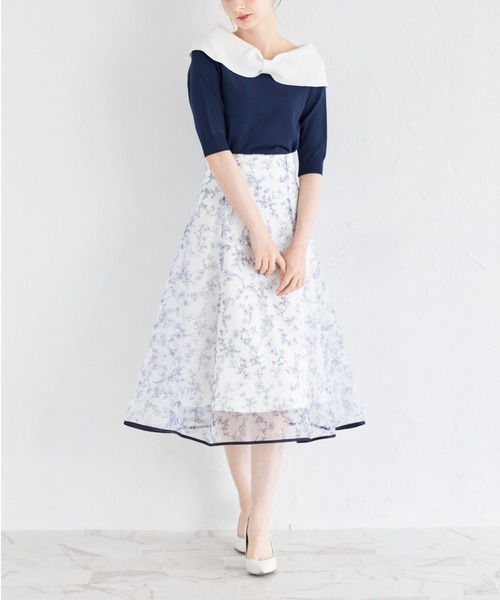 tocco closet(トッコ クローゼット)の「前後2WAY配色リボンカラーニットプルオーバー(ニット/セーター・レディース・ネイビー×ホワイト/ホワイト×ブラック・M)」の7枚目の写真