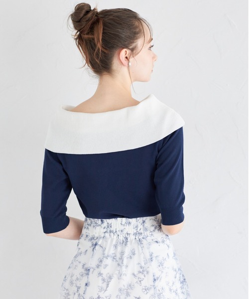 tocco closet(トッコ クローゼット)の「前後2WAY配色リボンカラーニットプルオーバー(ニット/セーター・レディース・ネイビー×ホワイト/ホワイト×ブラック・M)」の9枚目の写真