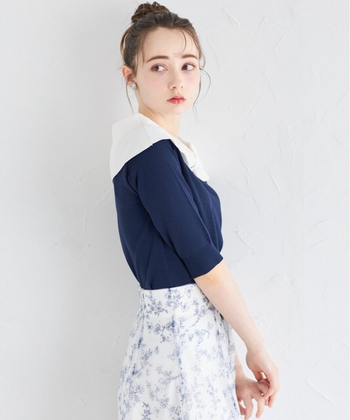 tocco closet(トッコ クローゼット)の「前後2WAY配色リボンカラーニットプルオーバー(ニット/セーター・レディース・ネイビー×ホワイト/ホワイト×ブラック・M)」の10枚目の写真