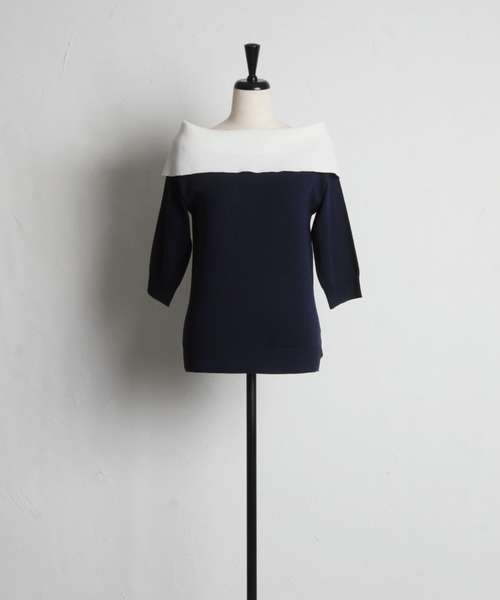 tocco closet(トッコ クローゼット)の「前後2WAY配色リボンカラーニットプルオーバー(ニット/セーター・レディース・ネイビー×ホワイト/ホワイト×ブラック・M)」の12枚目の写真