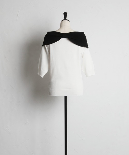 tocco closet(トッコ クローゼット)の「前後2WAY配色リボンカラーニットプルオーバー(ニット/セーター・レディース・ネイビー×ホワイト/ホワイト×ブラック・M)」の15枚目の写真