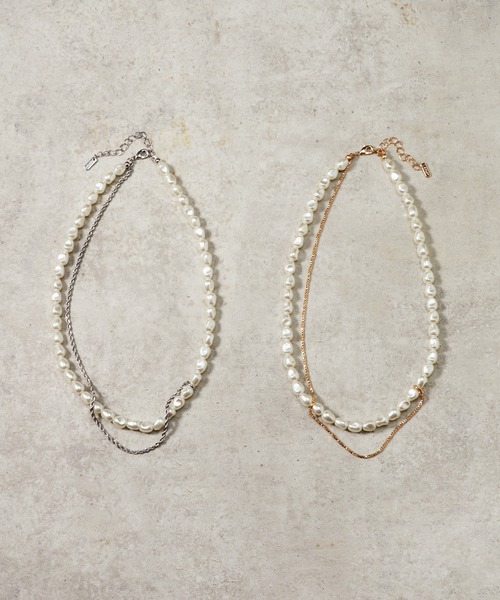 GOLDY（ゴールディ）の「グラス パール × チェーン アシンメトリー ネックレス（ネックレス・レディース・ゴールド/シルバー・FREE）」の5枚目の写真