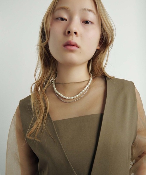 Galley パール チェーン ネックレス アシンメトリー GOLDY ネックレス 「GOLDY」グラス パール × チェーン