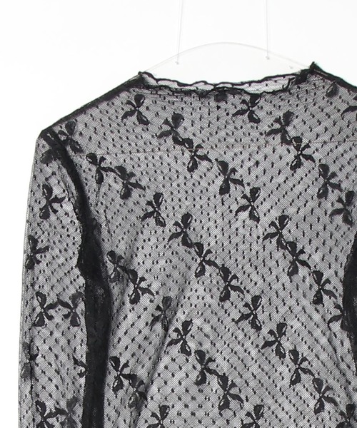 Per sist ence(パーシエンス)の「リボンドットシアーハーフネックメッシュトップス(Tシャツ/カットソー・レディース・ホワイト/ブラック・FREE)」の14枚目の写真
