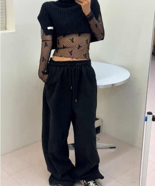 Per sist ence(パーシエンス)の「リボンドットシアーハーフネックメッシュトップス(Tシャツ/カットソー・レディース・ホワイト/ブラック・FREE)」の12枚目の写真