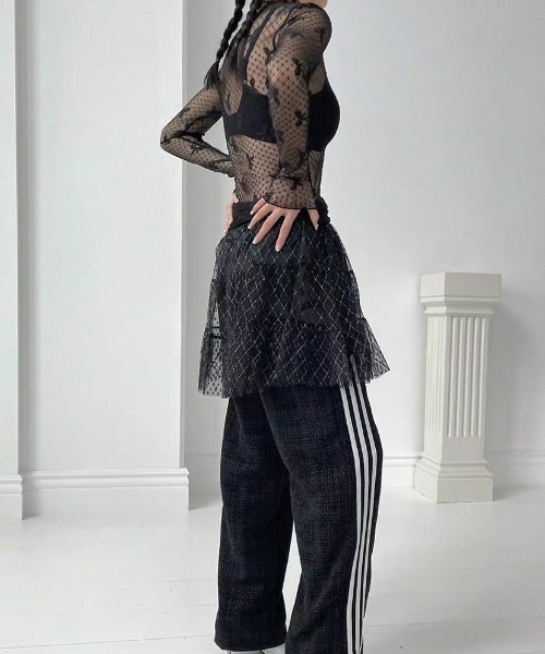 Per sist ence(パーシエンス)の「リボンドットシアーハーフネックメッシュトップス(Tシャツ/カットソー・レディース・ホワイト/ブラック・FREE)」の10枚目の写真