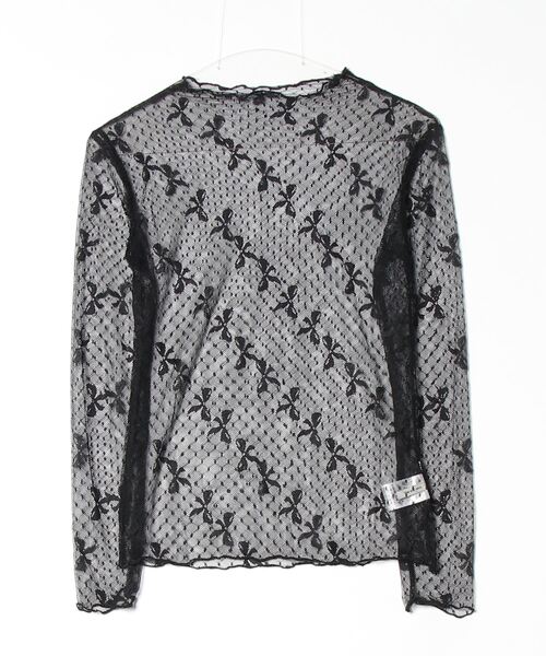 Per sist ence(パーシエンス)の「リボンドットシアーハーフネックメッシュトップス(Tシャツ/カットソー・レディース・ホワイト/ブラック・FREE)」の13枚目の写真