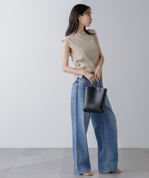 NANO universe(ナノユニバース)の「ウェーブリップルカットノースリーブトップス(セットアップ可)(Tシャツ/カットソー・レディース・ライム/チャコール/ベージュ・FREE)」の17枚目の写真