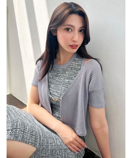 RESEXXY（リゼクシー）の「チャームリブニットカーディガン【セットアップ着用可能】（カーディガン/ボレロ・レディース・ブラック/ブルー・FREE）」の3枚目の写真