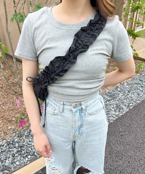 frunco(フランコ)の「ワッフルクロップドTシャツ(Tシャツ/カットソー・レディース・グレー/ブルー/ブラック/ホワイト・MEDIUM)」の1枚目の写真