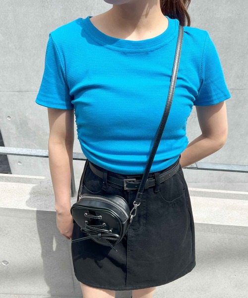 frunco(フランコ)の「ワッフルクロップドTシャツ(Tシャツ/カットソー・レディース・グレー/ブルー/ブラック/ホワイト・MEDIUM)」の4枚目の写真
