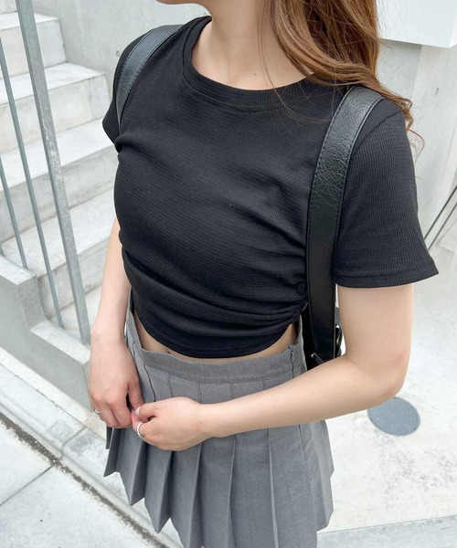 frunco(フランコ)の「ワッフルクロップドTシャツ(Tシャツ/カットソー・レディース・グレー/ブルー/ブラック/ホワイト・MEDIUM)」の3枚目の写真