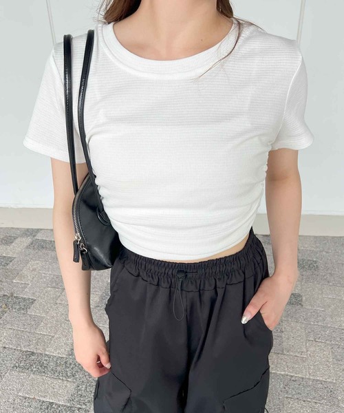 frunco(フランコ)の「ワッフルクロップドTシャツ(Tシャツ/カットソー・レディース・グレー/ブルー/ブラック/ホワイト・MEDIUM)」の10枚目の写真