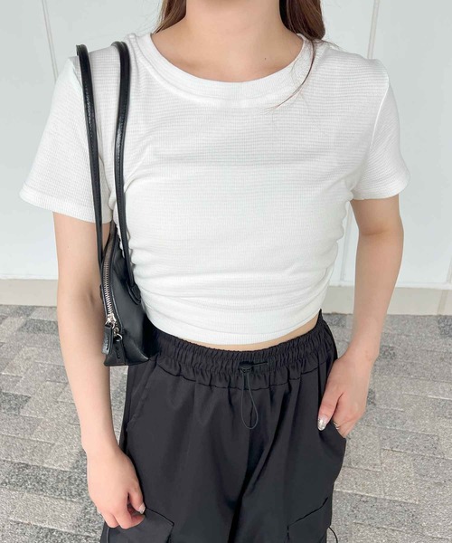 frunco(フランコ)の「ワッフルクロップドTシャツ(Tシャツ/カットソー・レディース・グレー/ブルー/ブラック/ホワイト・MEDIUM)」の11枚目の写真