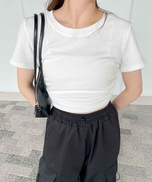 frunco(フランコ)の「ワッフルクロップドTシャツ(Tシャツ/カットソー・レディース・グレー/ブルー/ブラック/ホワイト・MEDIUM)」の12枚目の写真