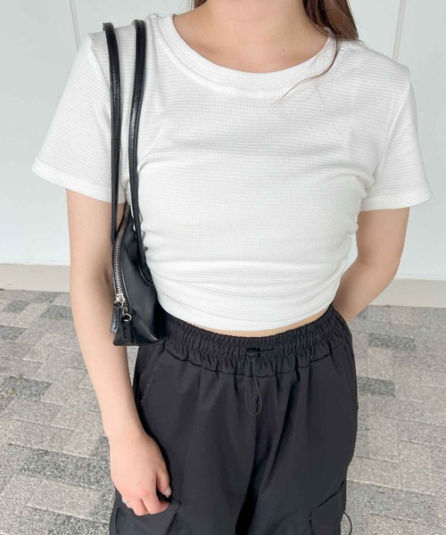 frunco(フランコ)の「ワッフルクロップドTシャツ(Tシャツ/カットソー・レディース・グレー/ブルー/ブラック/ホワイト・MEDIUM)」の13枚目の写真