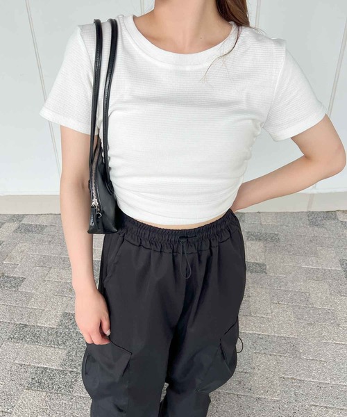 frunco(フランコ)の「ワッフルクロップドTシャツ(Tシャツ/カットソー・レディース・グレー/ブルー/ブラック/ホワイト・MEDIUM)」の14枚目の写真