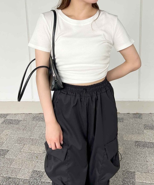 frunco(フランコ)の「ワッフルクロップドTシャツ(Tシャツ/カットソー・レディース・グレー/ブルー/ブラック/ホワイト・MEDIUM)」の16枚目の写真
