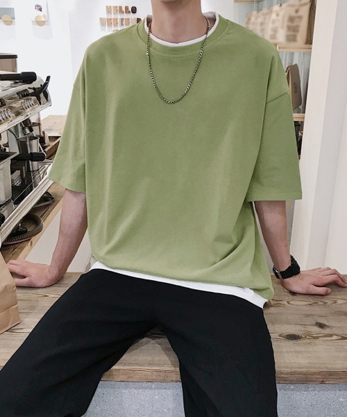 AsaAura（アサオーラ）の「レイヤード風tシャツ メンズクルーネック（Tシャツ/カットソー・メンズ・ブラック/ベージュ/オフホワイト/レッド/ブラウン/ブルー/ミント・FREE）」の14枚目の写真