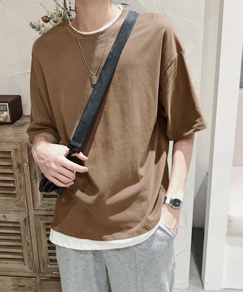 AsaAura（アサオーラ）の「レイヤード風tシャツ メンズクルーネック（Tシャツ/カットソー・メンズ・ブラック/ベージュ/オフホワイト/レッド/ブラウン/ブルー/ミント・FREE）」の16枚目の写真