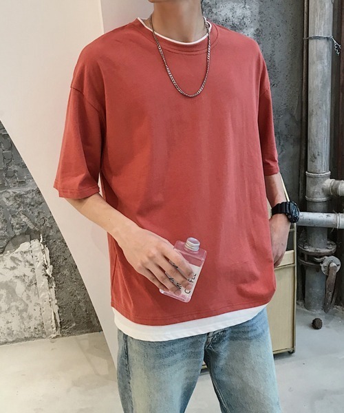 AsaAura（アサオーラ）の「レイヤード風tシャツ メンズクルーネック（Tシャツ/カットソー・メンズ・ブラック/ベージュ/オフホワイト/レッド/ブラウン/ブルー/ミント・FREE）」の17枚目の写真