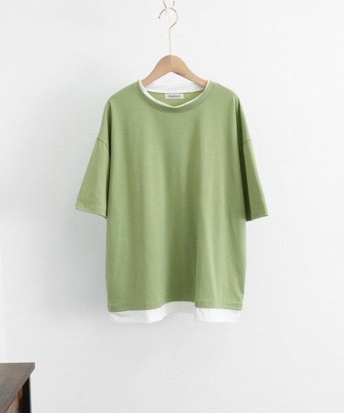 AsaAura（アサオーラ）の「レイヤード風tシャツ メンズクルーネック（Tシャツ/カットソー・メンズ・ブラック/ベージュ/オフホワイト/レッド/ブラウン/ブルー/ミント・FREE）」の19枚目の写真