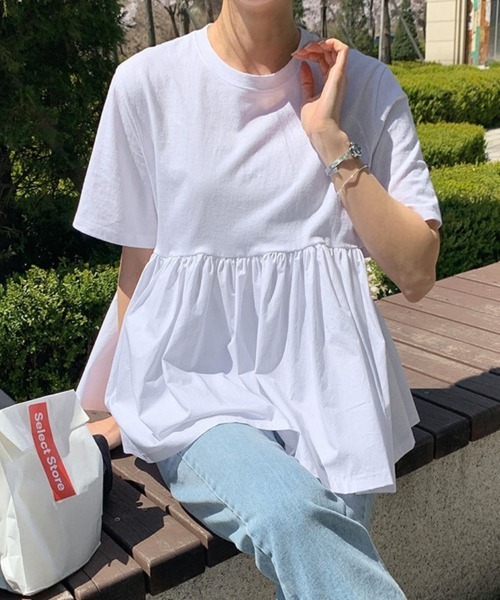 Doux Belle(ドゥーベル)の「コットンチュニックトップス(Tシャツ/カットソー・レディース・ブラック/ホワイト・MEDIUM/LARGE/X-LARGE)」の2枚目の写真